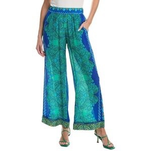 Johnny Was Villa Pant Diomedes Blue Green Paisley Wide Leg Silk size M retail295